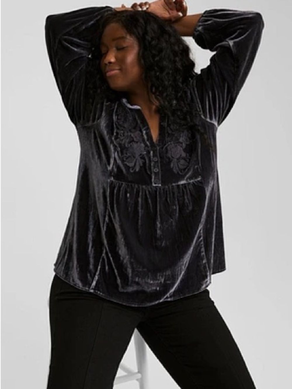 Torrid Velvet Embroidered Long Sleeve Boho Blouse Whimsygoth Size 2XL